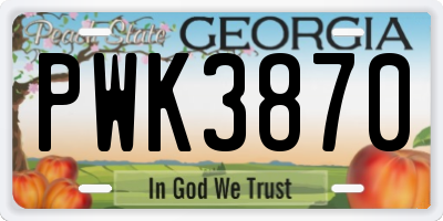 GA license plate PWK3870