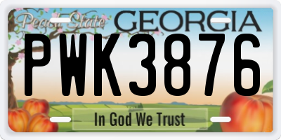 GA license plate PWK3876