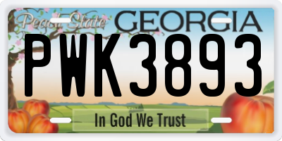 GA license plate PWK3893