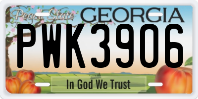 GA license plate PWK3906