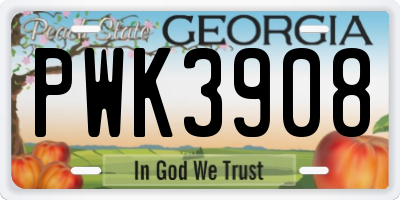 GA license plate PWK3908