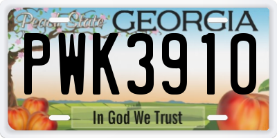 GA license plate PWK3910