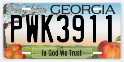 GA license plate PWK3911