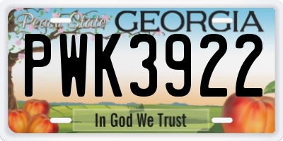 GA license plate PWK3922