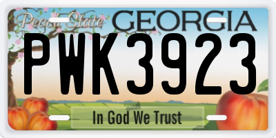 GA license plate PWK3923