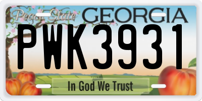 GA license plate PWK3931