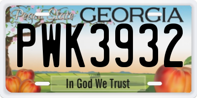 GA license plate PWK3932