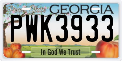 GA license plate PWK3933