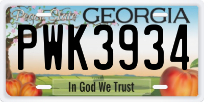 GA license plate PWK3934