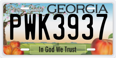 GA license plate PWK3937