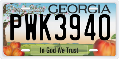 GA license plate PWK3940