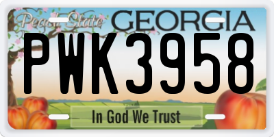 GA license plate PWK3958