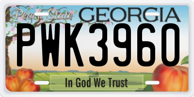 GA license plate PWK3960