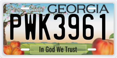 GA license plate PWK3961