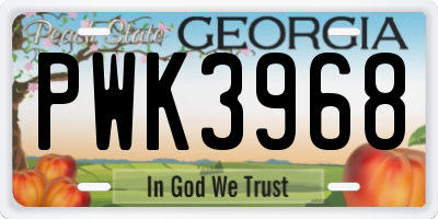 GA license plate PWK3968