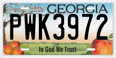 GA license plate PWK3972