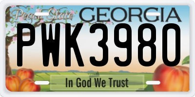 GA license plate PWK3980