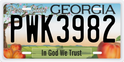 GA license plate PWK3982