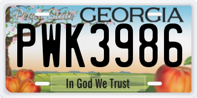 GA license plate PWK3986