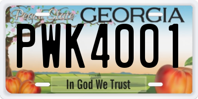 GA license plate PWK4001