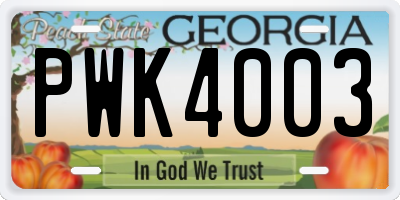 GA license plate PWK4003