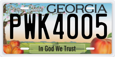 GA license plate PWK4005