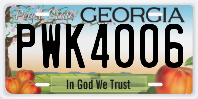 GA license plate PWK4006