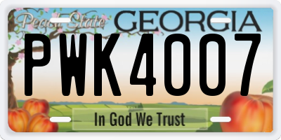 GA license plate PWK4007