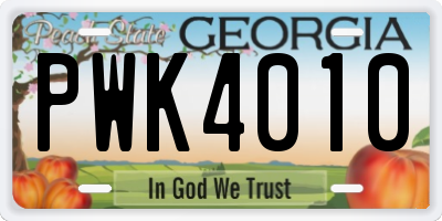 GA license plate PWK4010