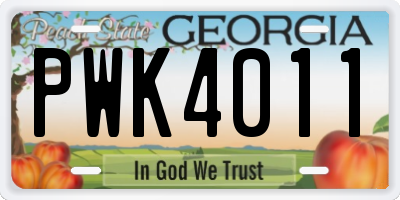 GA license plate PWK4011