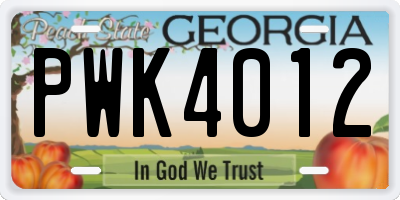 GA license plate PWK4012