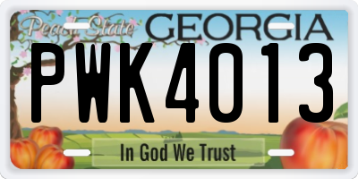 GA license plate PWK4013
