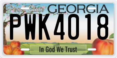 GA license plate PWK4018