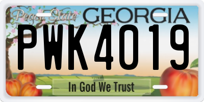 GA license plate PWK4019
