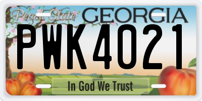 GA license plate PWK4021