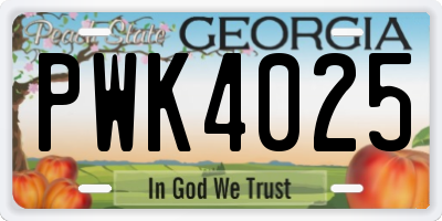 GA license plate PWK4025