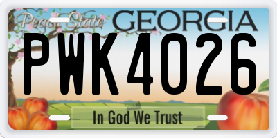 GA license plate PWK4026