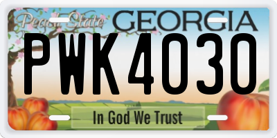 GA license plate PWK4030