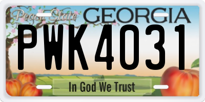 GA license plate PWK4031