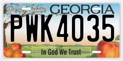 GA license plate PWK4035