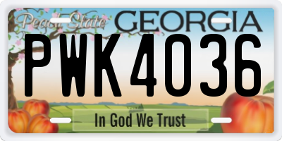 GA license plate PWK4036