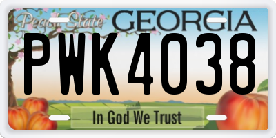 GA license plate PWK4038