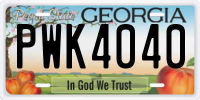 GA license plate PWK4040