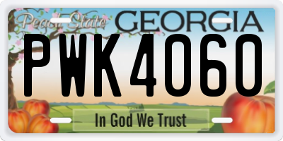 GA license plate PWK4060
