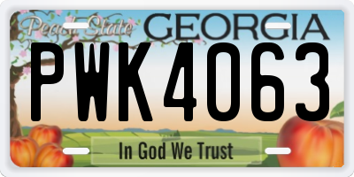 GA license plate PWK4063