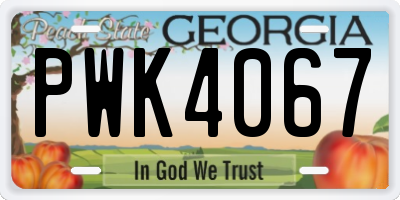 GA license plate PWK4067