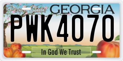 GA license plate PWK4070