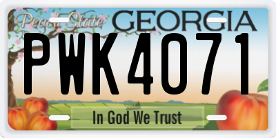 GA license plate PWK4071