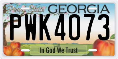 GA license plate PWK4073