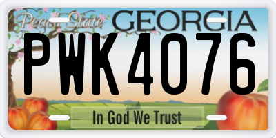 GA license plate PWK4076